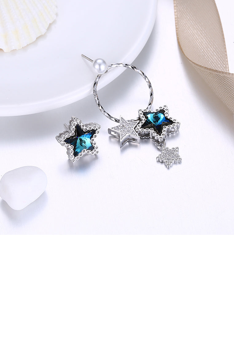 925 Sterling Silve Elegant Romantic Brilliant Fantasy Blue Starry Sky Asymmetric Earrings with Austrian Element Crystal