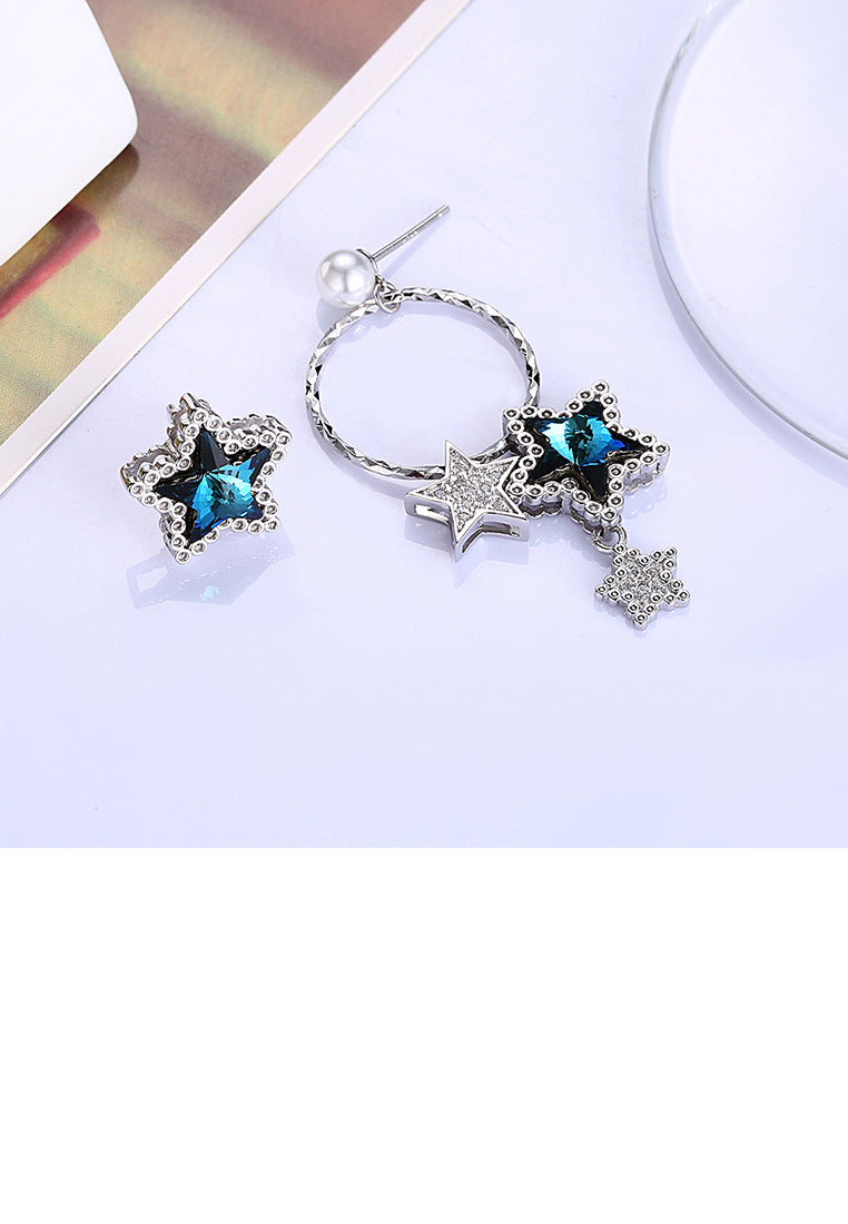 925 Sterling Silve Elegant Romantic Brilliant Fantasy Blue Starry Sky Asymmetric Earrings with Austrian Element Crystal