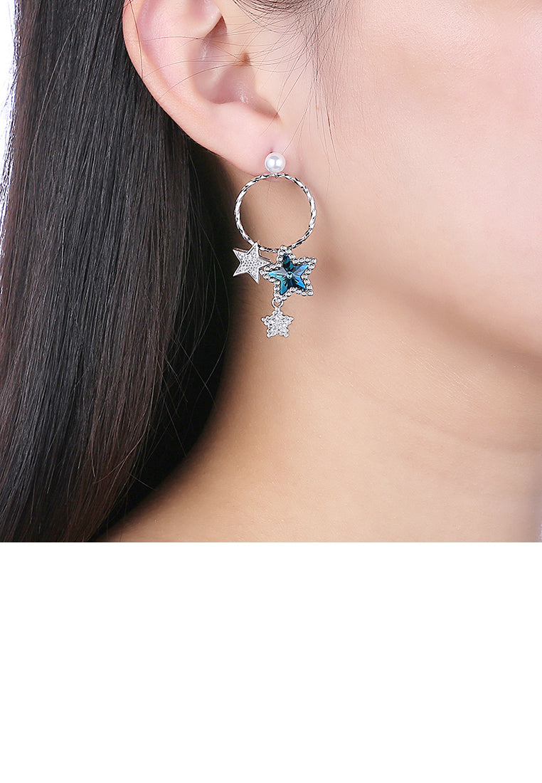 925 Sterling Silve Elegant Romantic Brilliant Fantasy Blue Starry Sky Asymmetric Earrings with Austrian Element Crystal