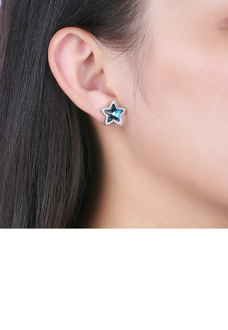 925 Sterling Silve Elegant Romantic Brilliant Fantasy Blue Starry Sky Asymmetric Earrings with Austrian Element Crystal