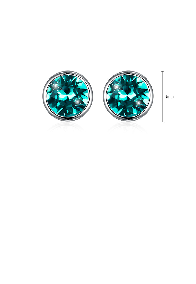 925 Sterling Silver Simple Round Stud Earrings with Green Austrian Element Crystal