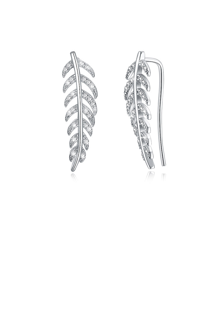 925 Sterling Silver Leaf Earrings with Austrian Element Crystal