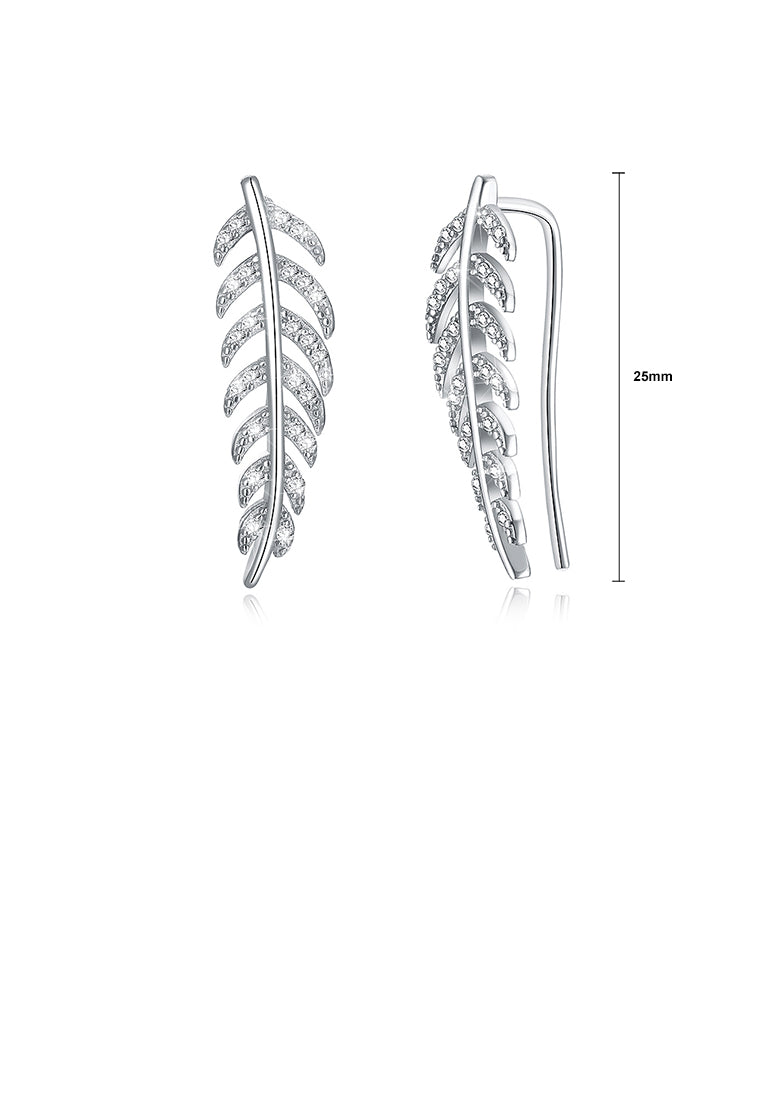 925 Sterling Silver Leaf Earrings with Austrian Element Crystal