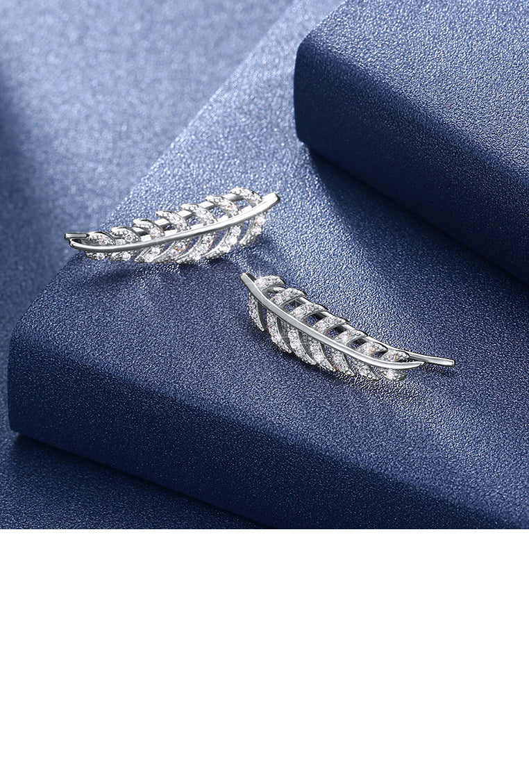 925 Sterling Silver Leaf Earrings with Austrian Element Crystal