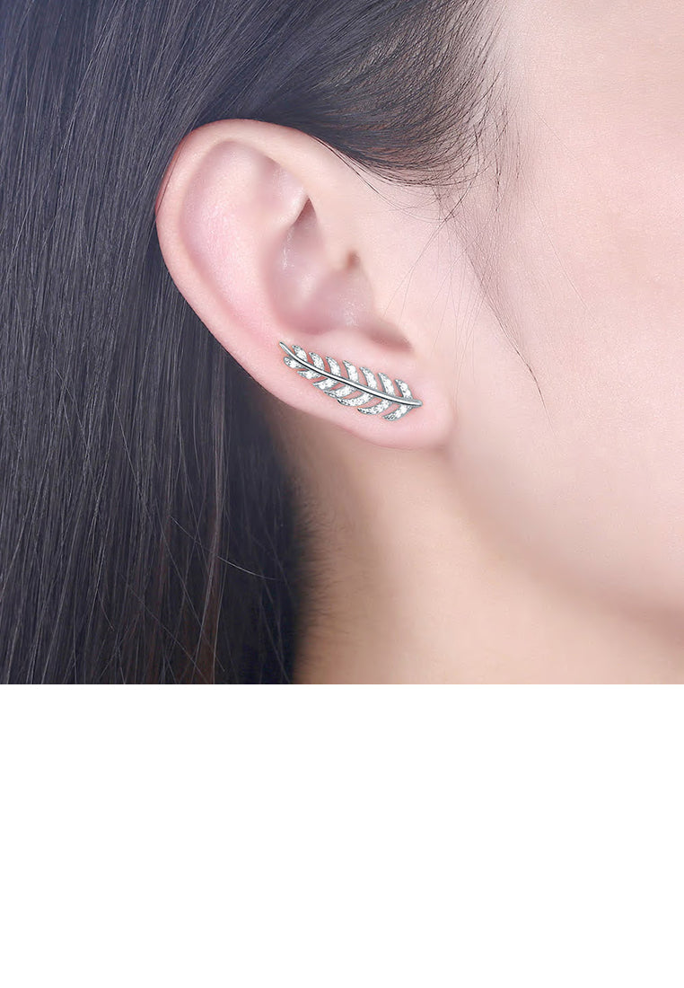 925 Sterling Silver Leaf Earrings with Austrian Element Crystal