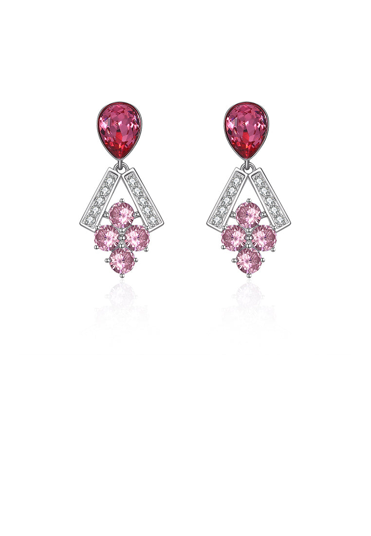 925 Sterling Silver Sparkling Elegant Fashion Grapes Earrings with Pink Austrian Element Crystal - Vibrant Color