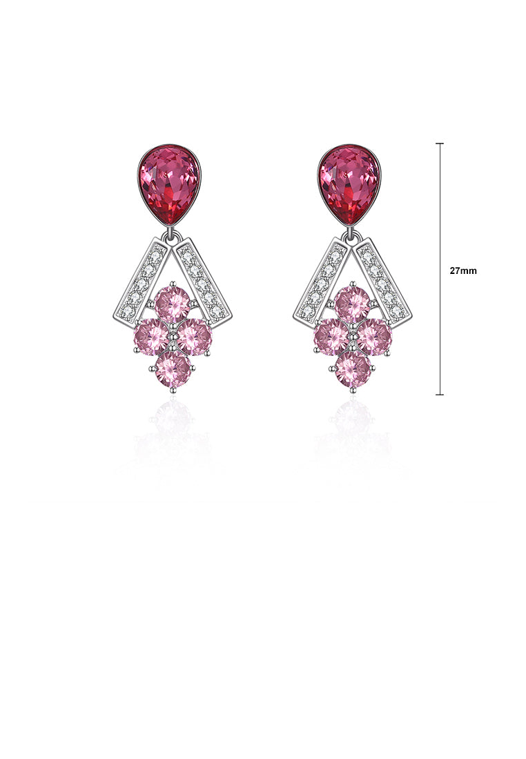 925 Sterling Silver Sparkling Elegant Fashion Grapes Earrings with Pink Austrian Element Crystal - Vibrant Color