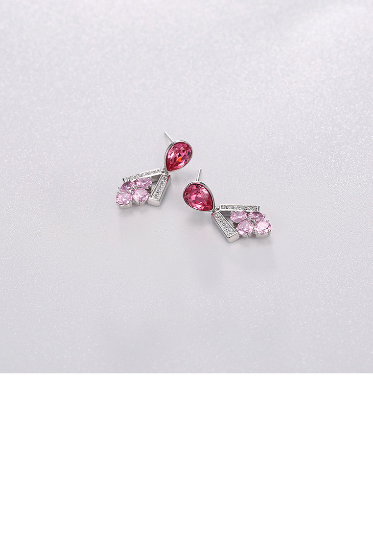 925 Sterling Silver Sparkling Elegant Fashion Grapes Earrings with Pink Austrian Element Crystal - Vibrant Color