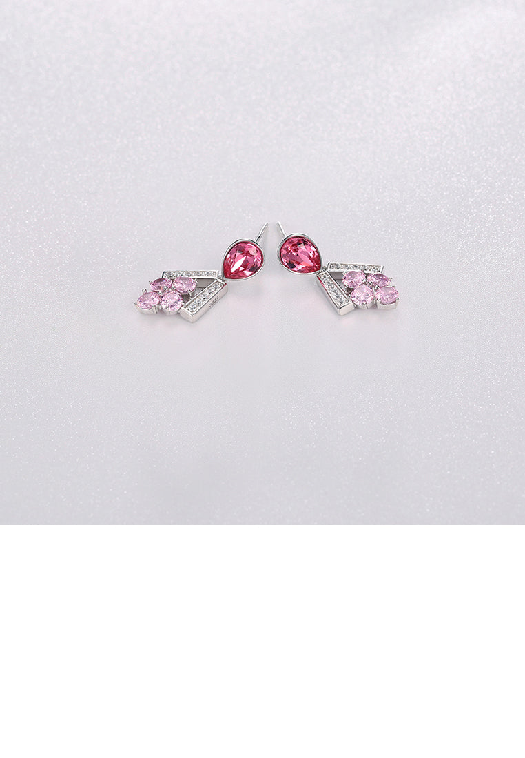 925 Sterling Silver Sparkling Elegant Fashion Grapes Earrings with Pink Austrian Element Crystal - Vibrant Color