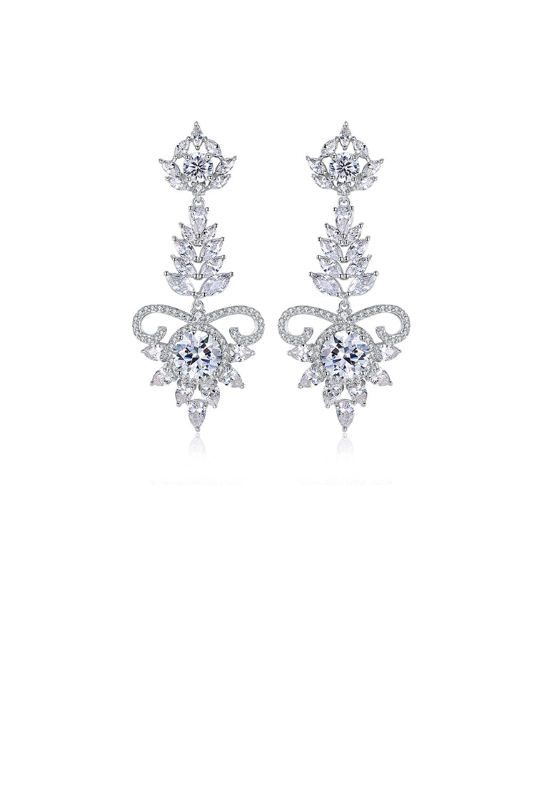 Fashion and Elegant Geometric Pattern Long Earrings with Cubic Zirconia - Luxurious Look