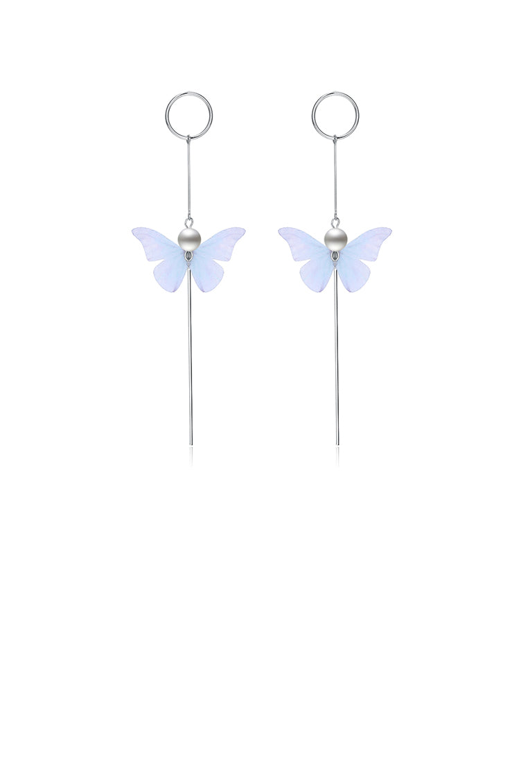 925 Sterling Silver Elegant Sweet and Romantic Blue Lace Butterfly Long Tassel Earrings