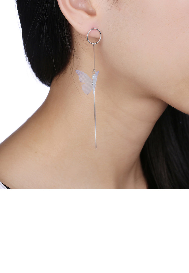 925 Sterling Silver Elegant Sweet and Romantic Blue Lace Butterfly Long Tassel Earrings