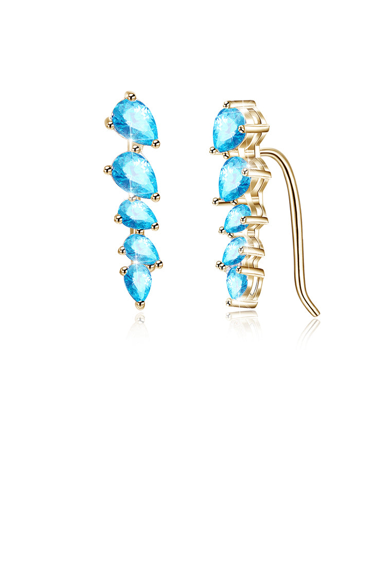 925 Sterling Silver Plated Champagne Simple Water Drop Earrings with Blue Cubic Zircon