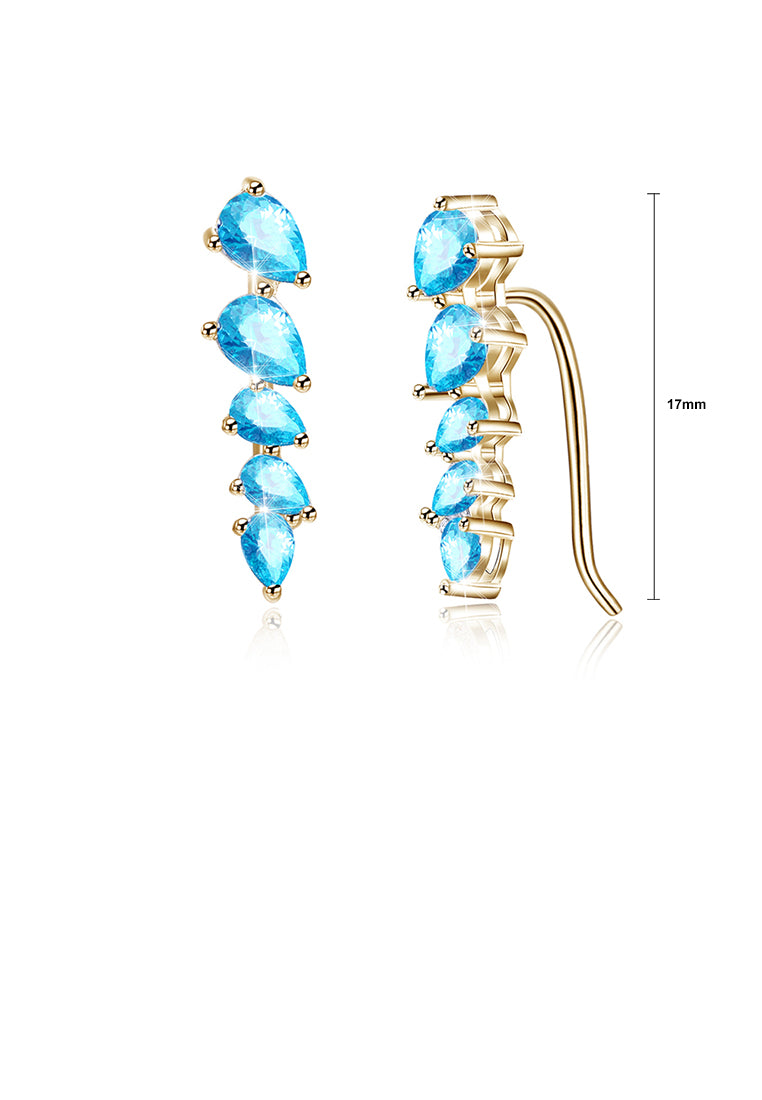 925 Sterling Silver Plated Champagne Simple Water Drop Earrings with Blue Cubic Zircon