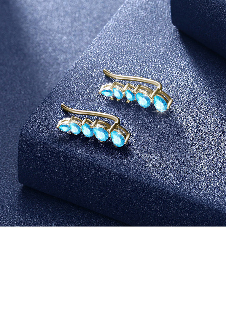 925 Sterling Silver Plated Champagne Simple Water Drop Earrings with Blue Cubic Zircon