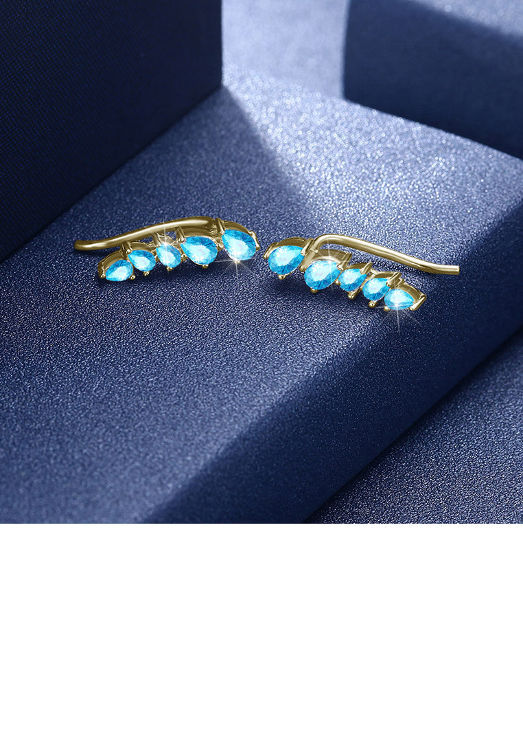 925 Sterling Silver Plated Champagne Simple Water Drop Earrings with Blue Cubic Zircon