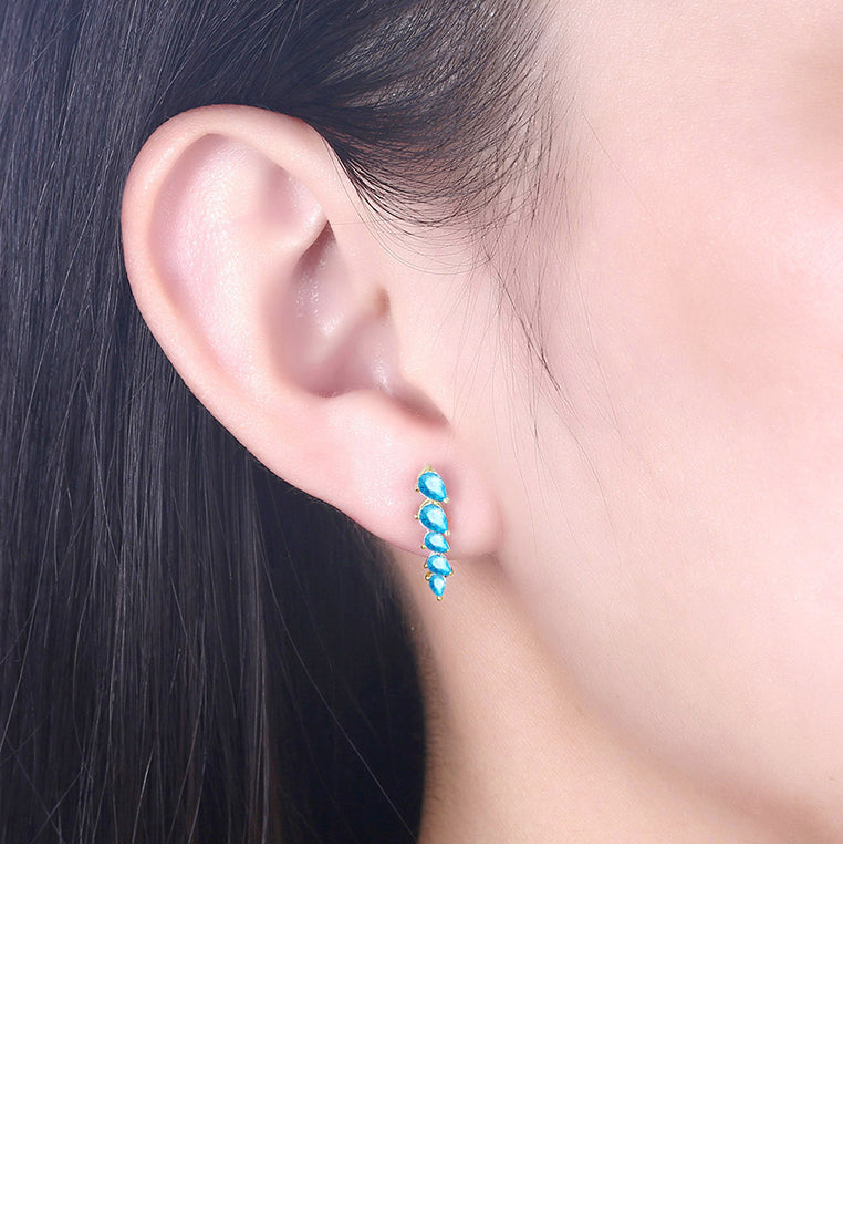 925 Sterling Silver Plated Champagne Simple Water Drop Earrings with Blue Cubic Zircon