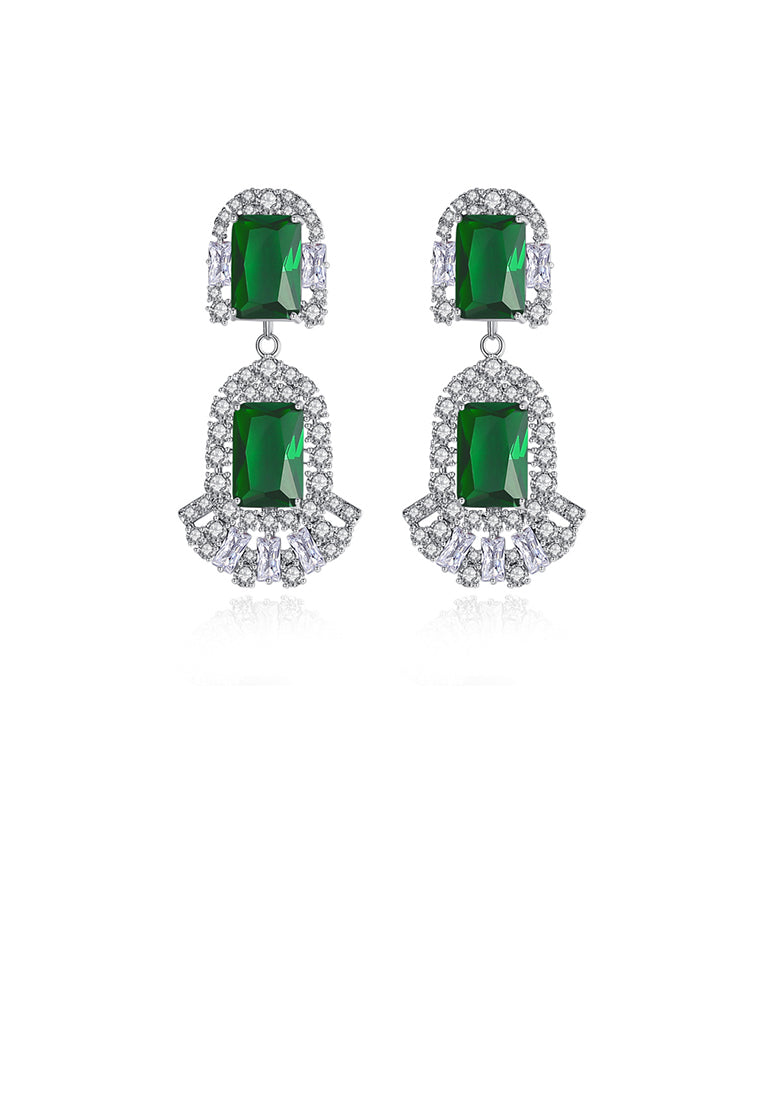 Elegant Vintage Ethnic Geometric Earrings with Green Cubic Zirconia - Luxurious Look