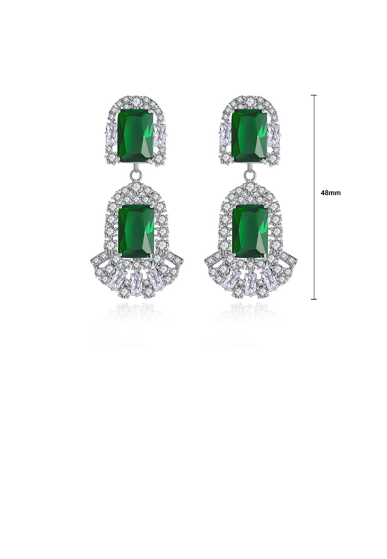 Elegant Vintage Ethnic Geometric Earrings with Green Cubic Zirconia - Luxurious Look
