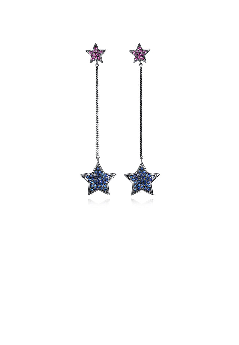Simple Temperament Plated Black Star Tassel Earrings with Blue Cubic Zirconia - Luxurious Look