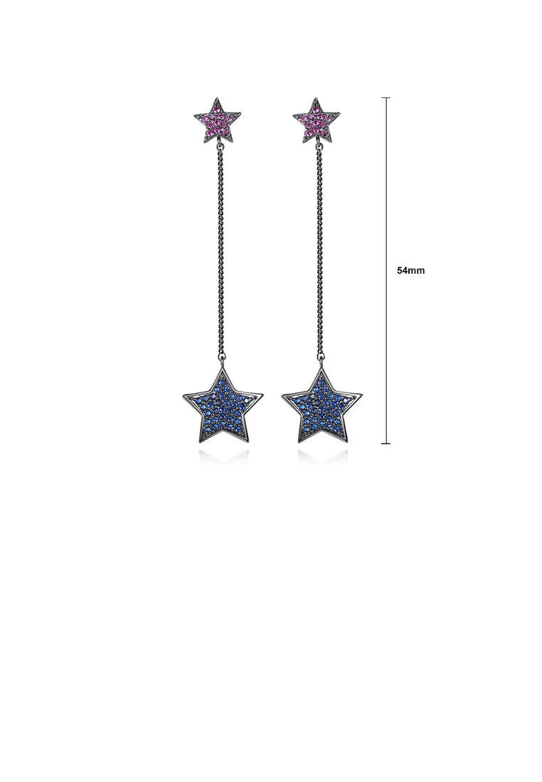 Simple Temperament Plated Black Star Tassel Earrings with Blue Cubic Zirconia - Luxurious Look
