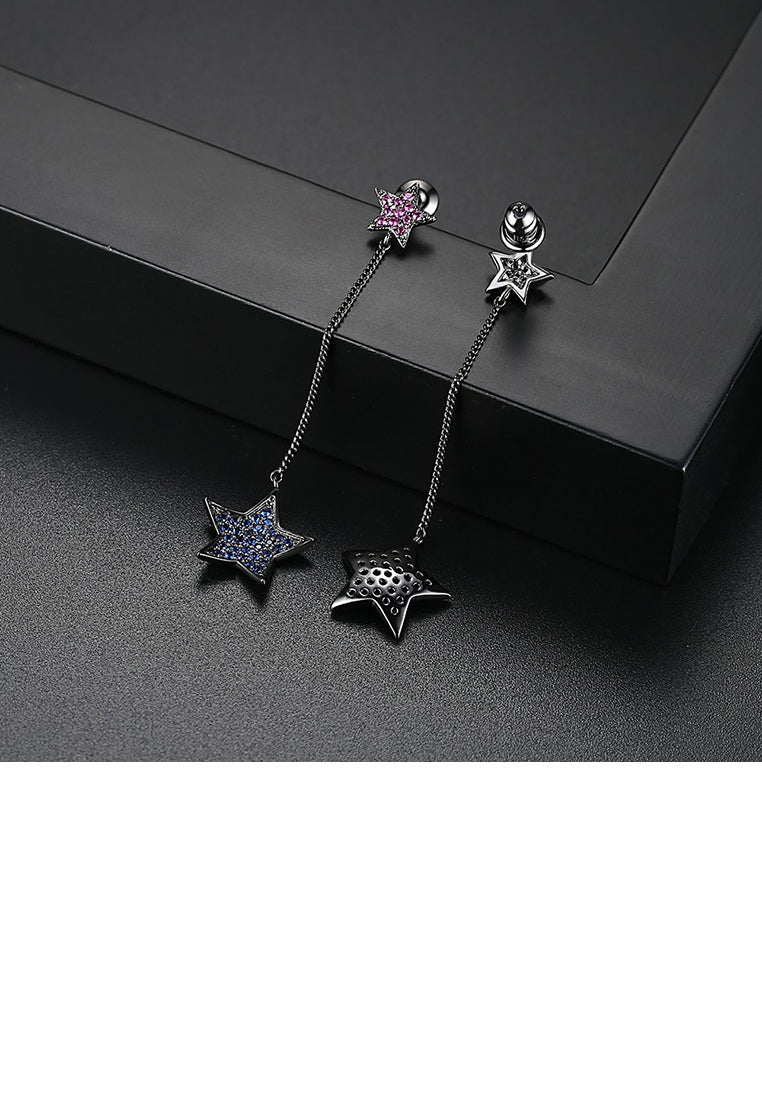Simple Temperament Plated Black Star Tassel Earrings with Blue Cubic Zirconia - Luxurious Look