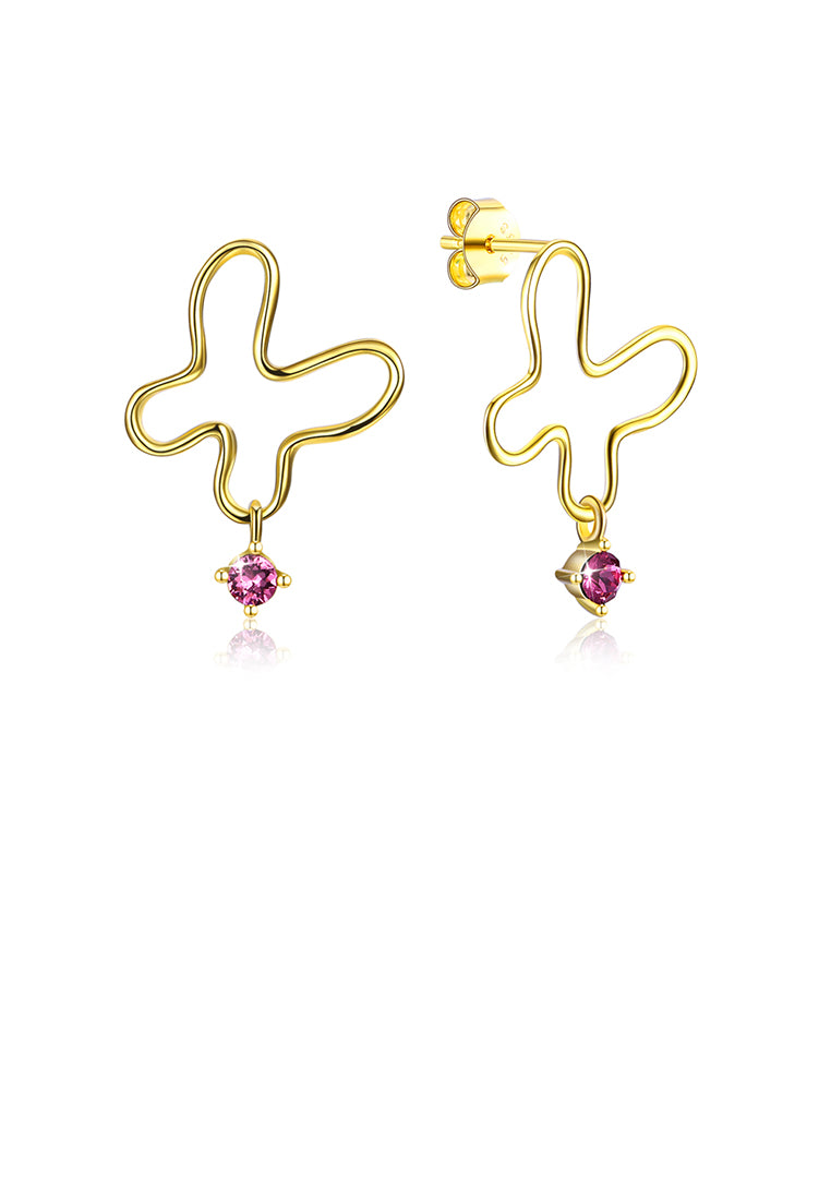 925 Sterling Silver Gold Plated Fashion Simple Butterfly Earrings and Ear Studs with Purple Austrian Element Crystal