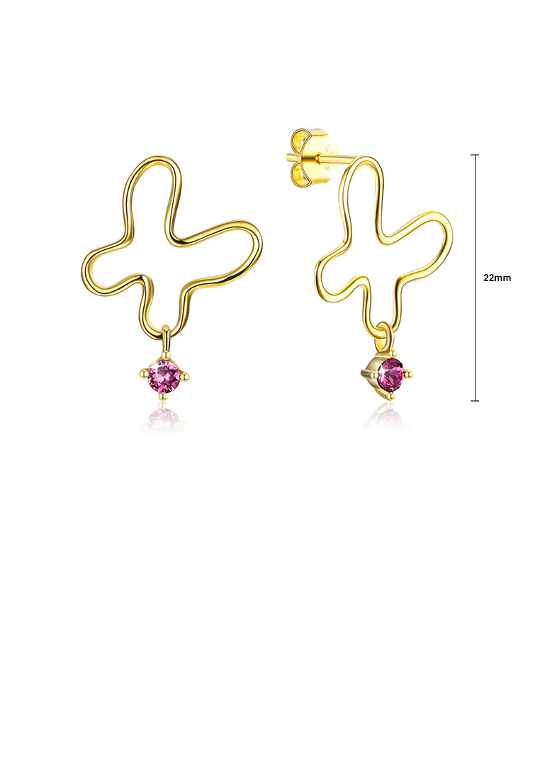 925 Sterling Silver Gold Plated Fashion Simple Butterfly Earrings and Ear Studs with Purple Austrian Element Crystal