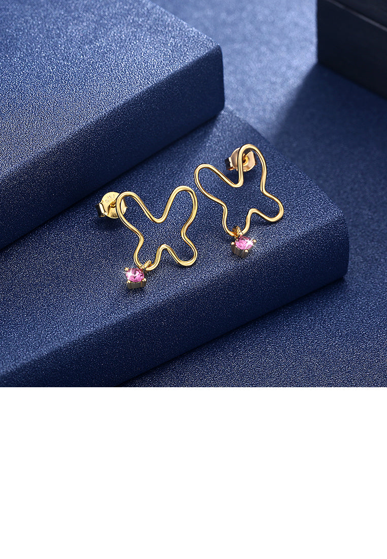 925 Sterling Silver Gold Plated Fashion Simple Butterfly Earrings and Ear Studs with Purple Austrian Element Crystal