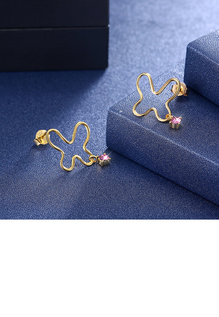 925 Sterling Silver Gold Plated Fashion Simple Butterfly Earrings and Ear Studs with Purple Austrian Element Crystal