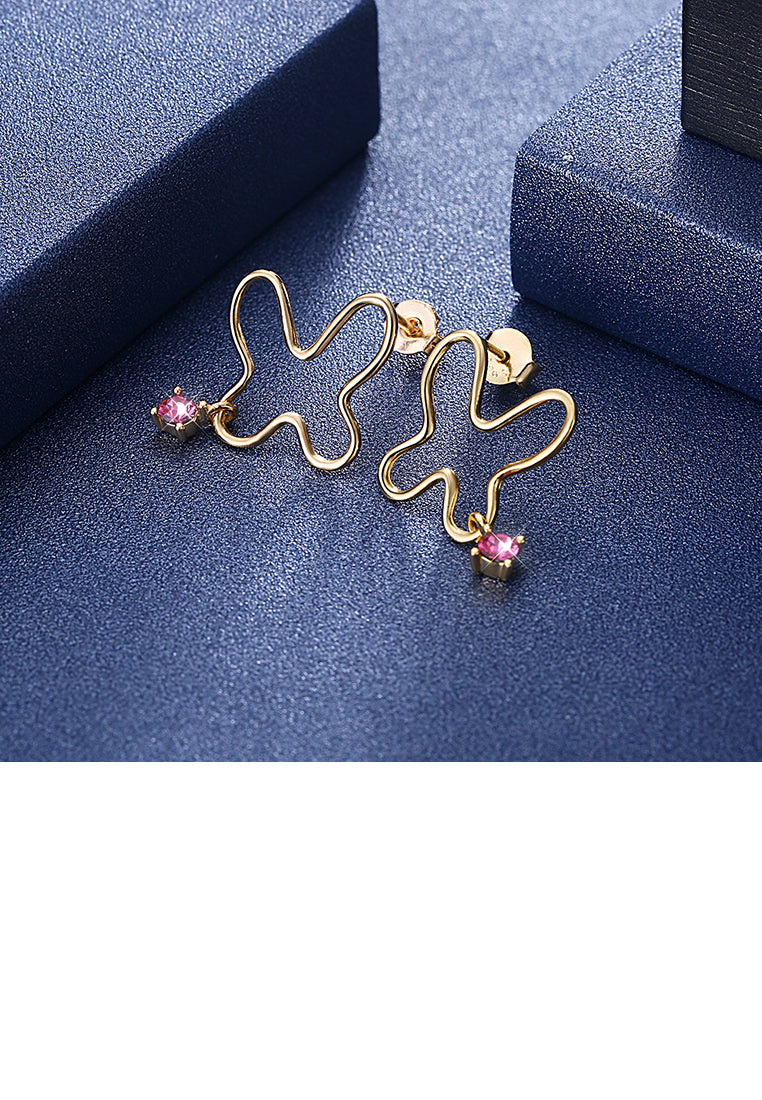 925 Sterling Silver Gold Plated Fashion Simple Butterfly Earrings and Ear Studs with Purple Austrian Element Crystal
