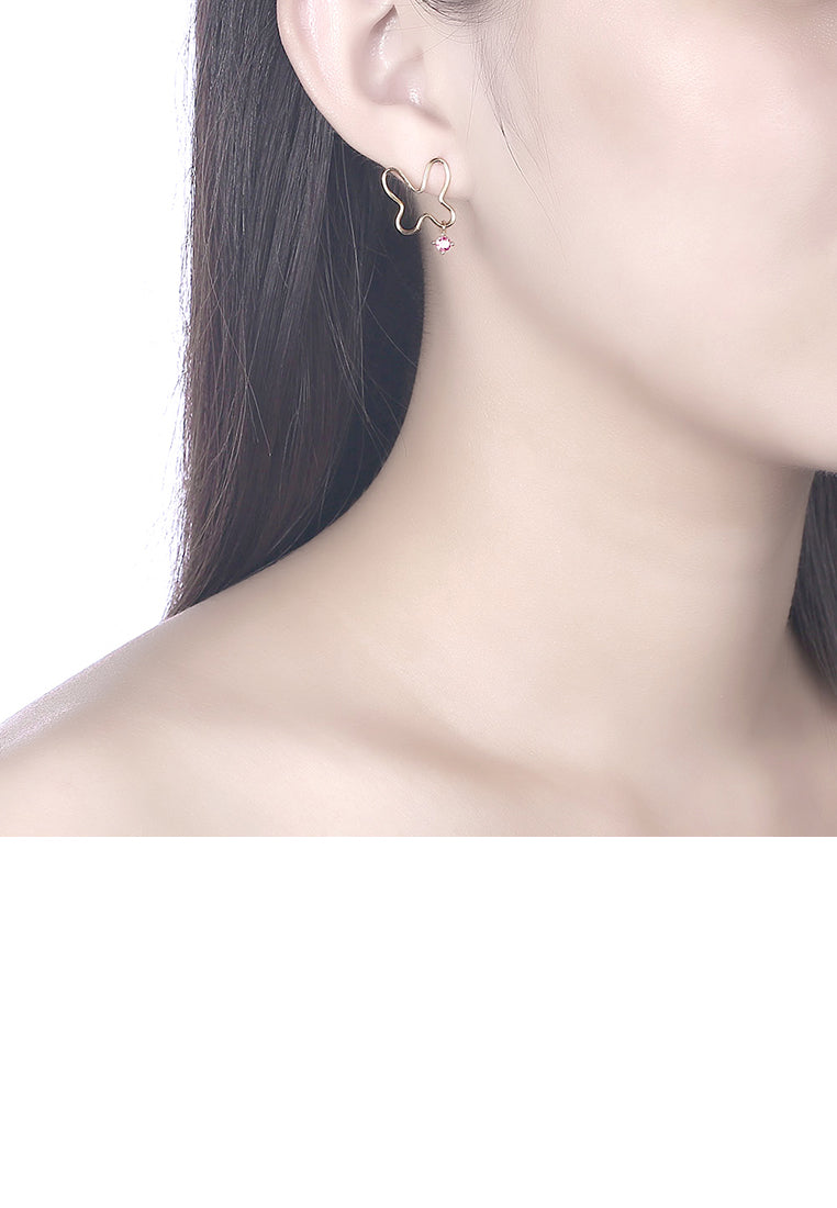 925 Sterling Silver Gold Plated Fashion Simple Butterfly Earrings and Ear Studs with Purple Austrian Element Crystal