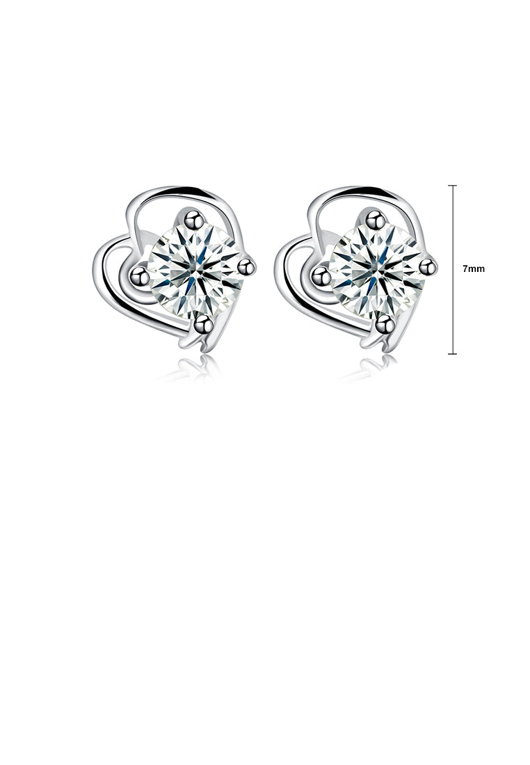 925 Sterling Silver Simple Mini Fashion Creative Hollow Out Heart Shape Earrings with Cubic Zircon