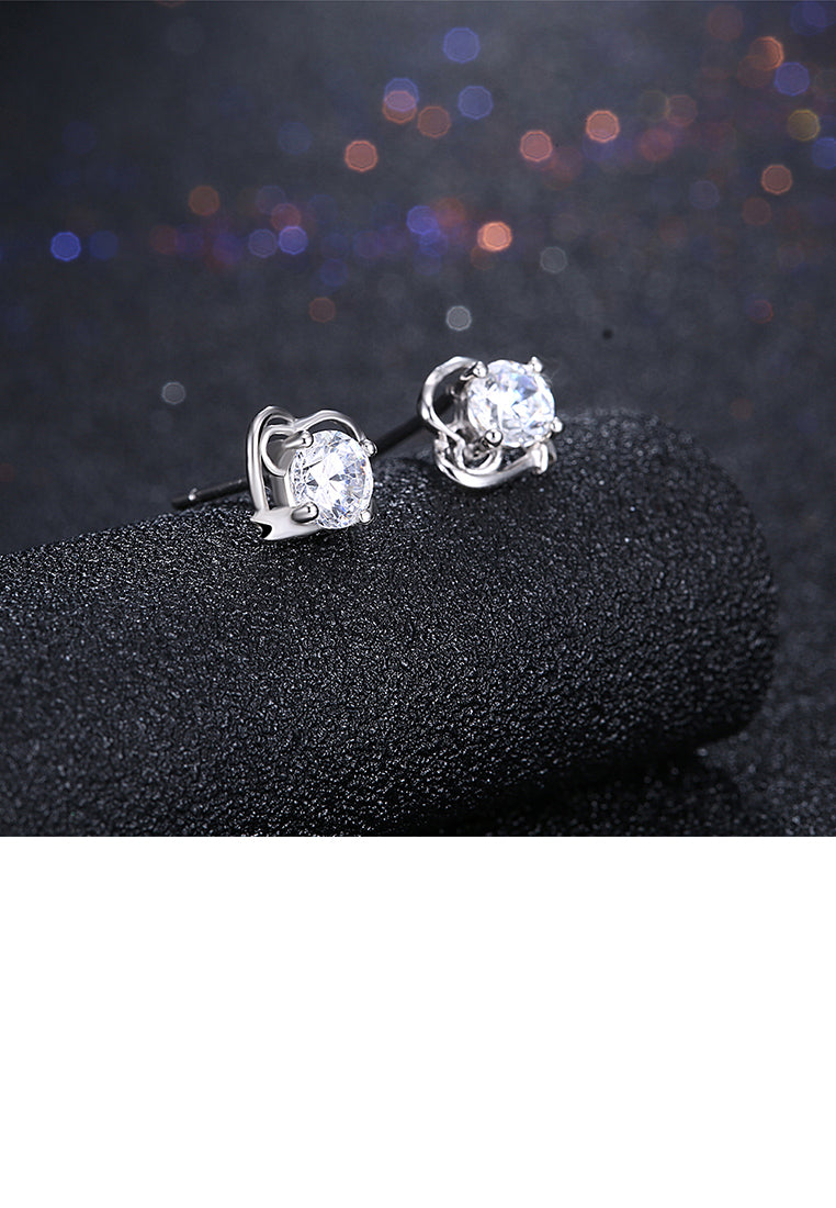 925 Sterling Silver Simple Mini Fashion Creative Hollow Out Heart Shape Earrings with Cubic Zircon