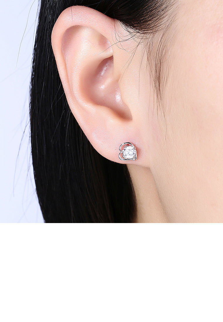 925 Sterling Silver Simple Mini Fashion Creative Hollow Out Heart Shape Earrings with Cubic Zircon