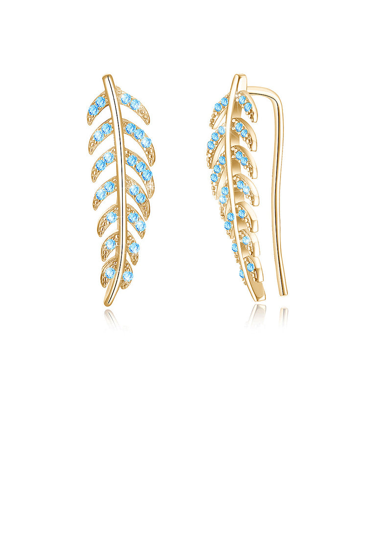 925 Sterling Silver Leaf Earrings with Blue Austrian Element Crystal