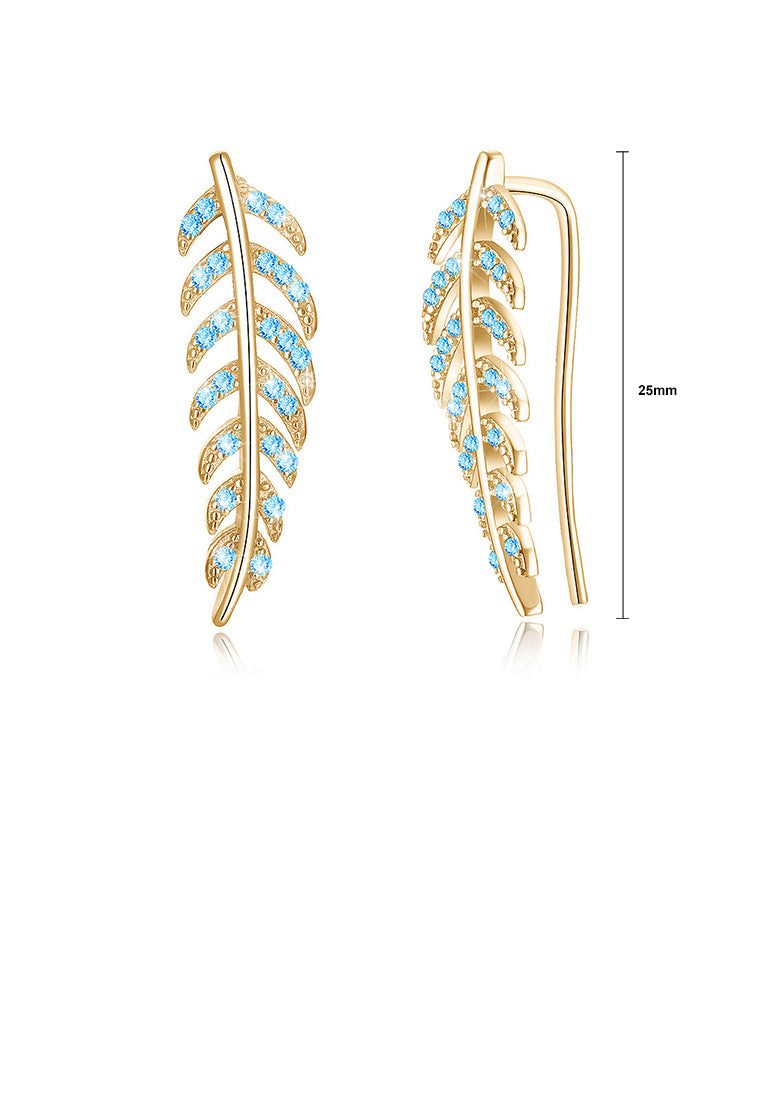 925 Sterling Silver Leaf Earrings with Blue Austrian Element Crystal