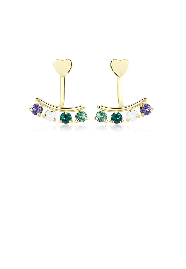 925 Sterling Silver Gold Plated Elegant Fashion Heart Shape colorful Cubic Zircon Earrings