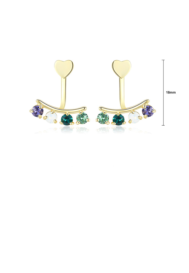 925 Sterling Silver Gold Plated Elegant Fashion Heart Shape colorful Cubic Zircon Earrings