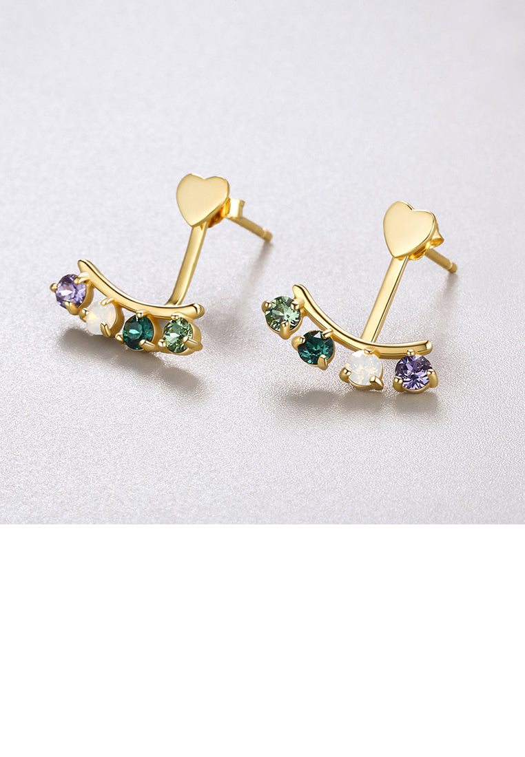 925 Sterling Silver Gold Plated Elegant Fashion Heart Shape colorful Cubic Zircon Earrings