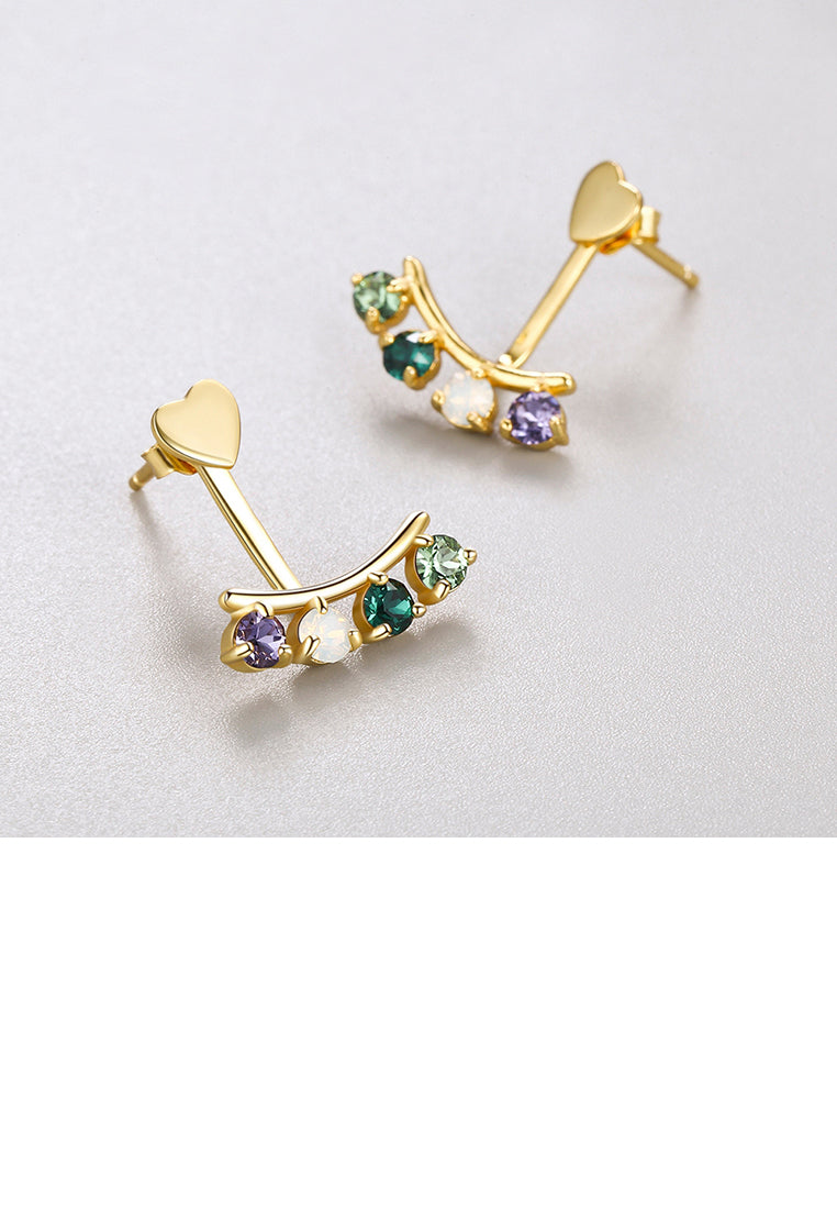 925 Sterling Silver Gold Plated Elegant Fashion Heart Shape colorful Cubic Zircon Earrings