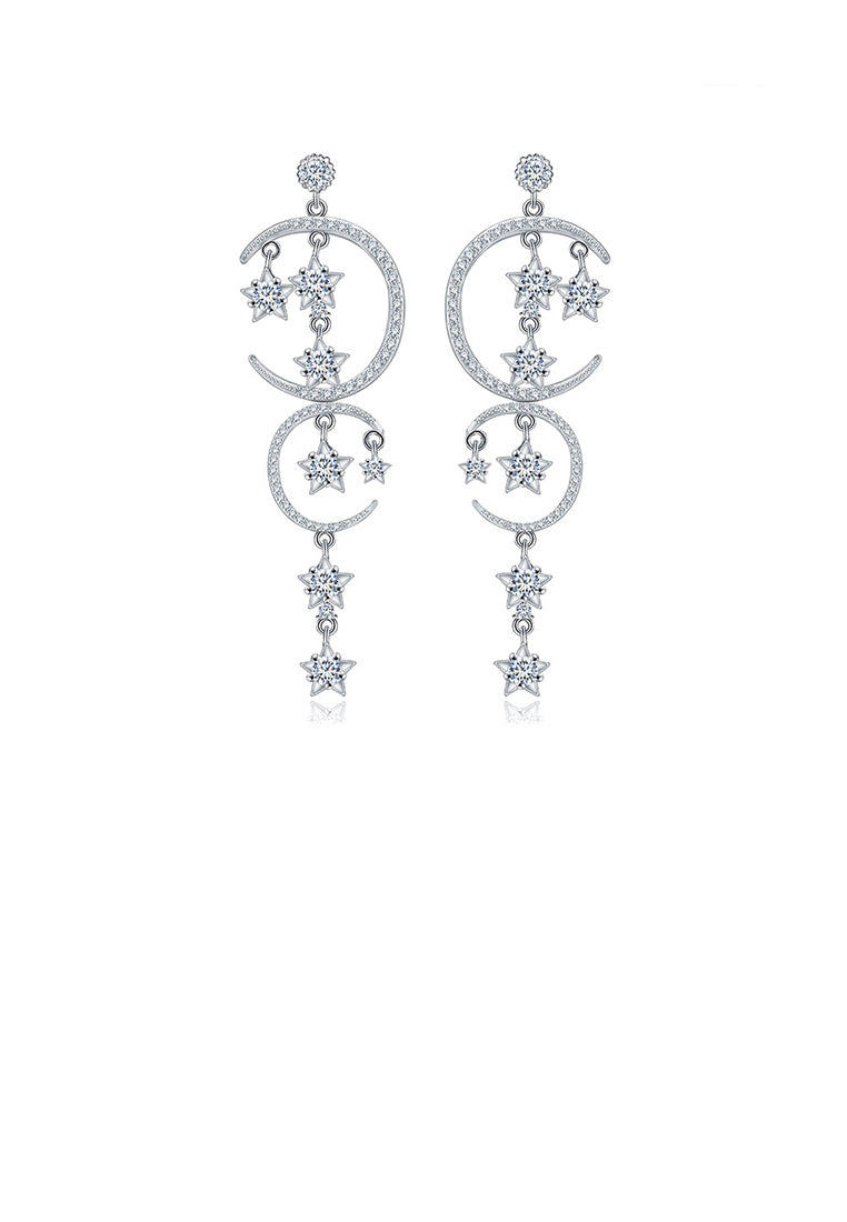 Fashion Simple Star Moon Tassel Earrings with Cubic Zirconia - Luxurious Look