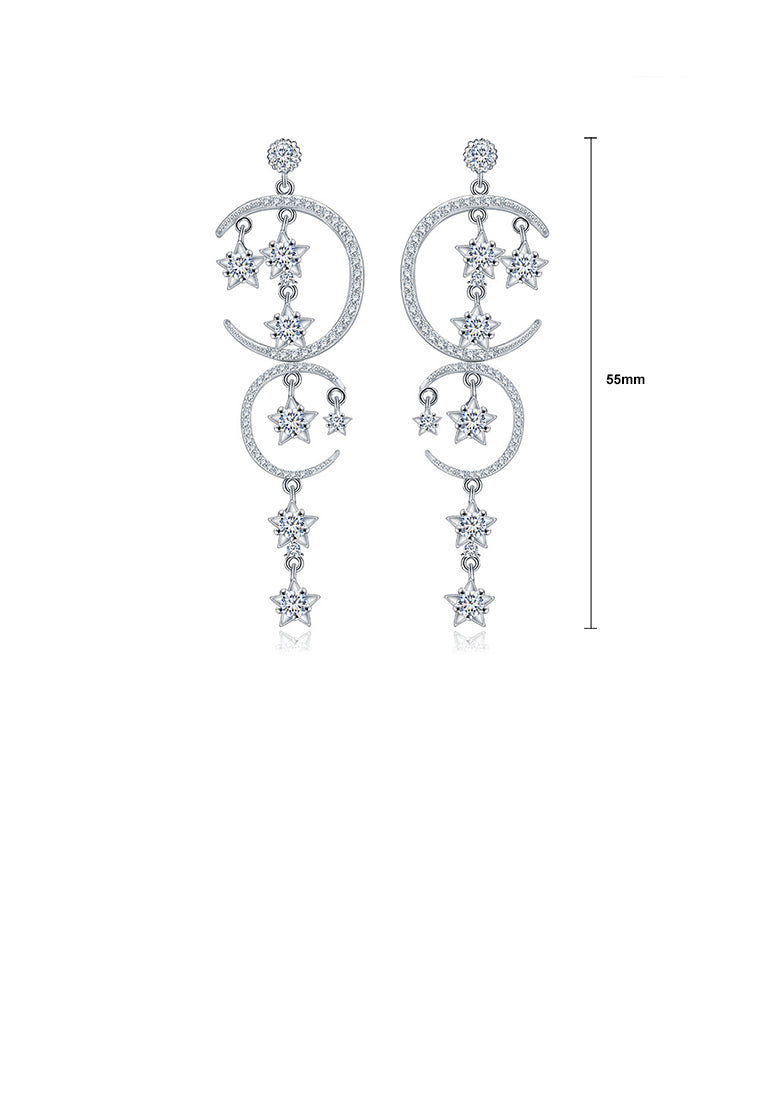 Fashion Simple Star Moon Tassel Earrings with Cubic Zirconia - Luxurious Look
