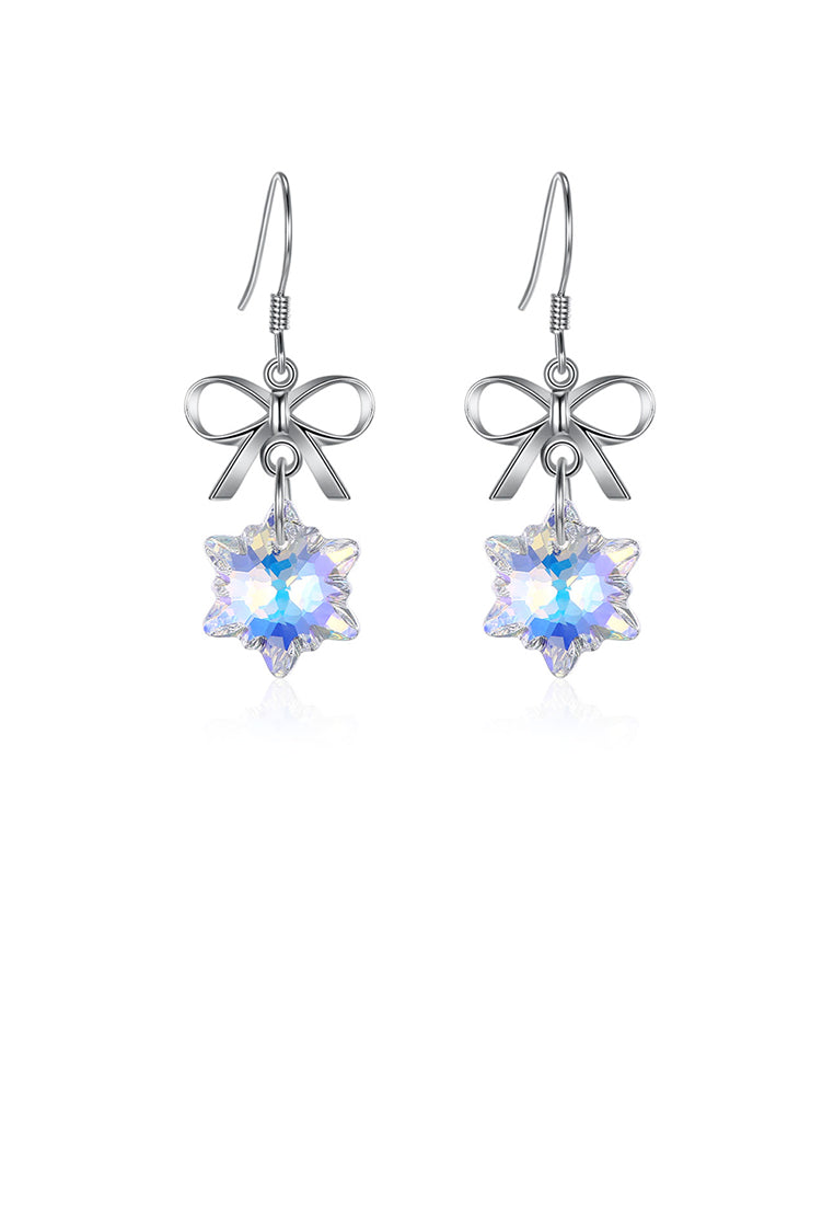 925 Sterling Silver Snowflake Earrings with White Austrian Element Crystal