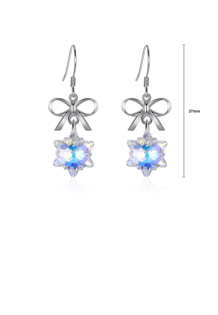 925 Sterling Silver Snowflake Earrings with White Austrian Element Crystal