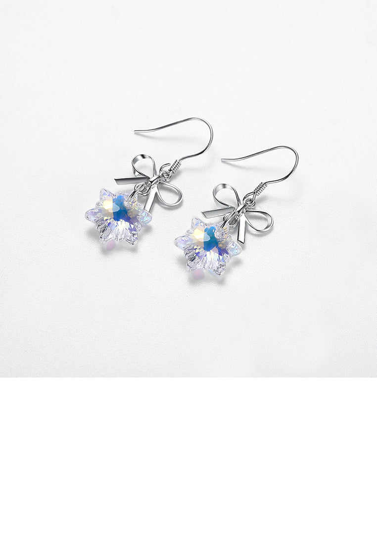 925 Sterling Silver Snowflake Earrings with White Austrian Element Crystal