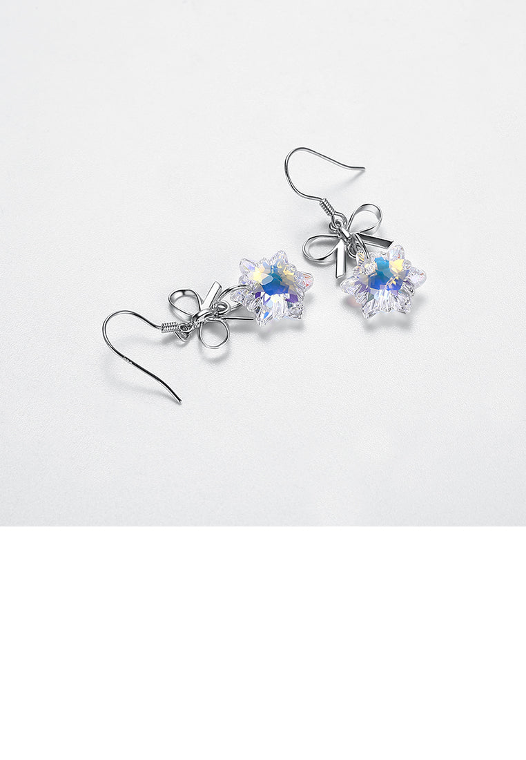 925 Sterling Silver Snowflake Earrings with White Austrian Element Crystal