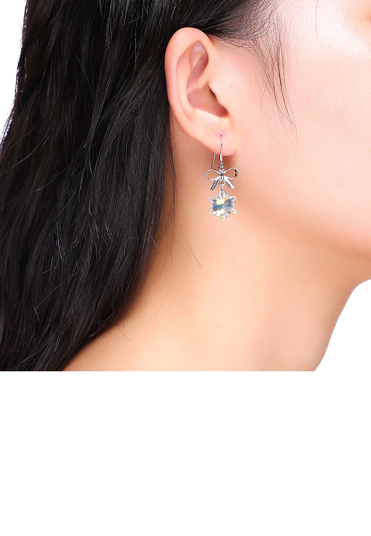 925 Sterling Silver Snowflake Earrings with White Austrian Element Crystal