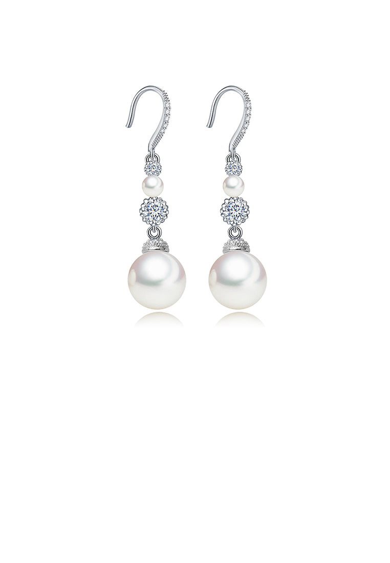 Elegant and Fashion Geometric Round Imitation Pearl Long Earrings with Cubic Zirconia - Luxurious Look