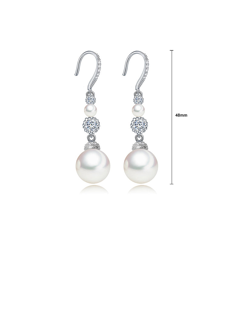 Elegant and Fashion Geometric Round Imitation Pearl Long Earrings with Cubic Zirconia - Luxurious Look